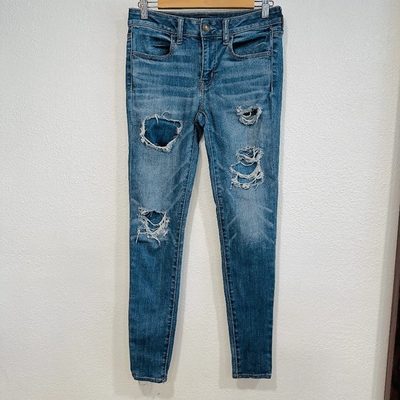 American Eagle Super Super Stretch X Jegging Jeans Distressed 29x29 Women Size 8 - Picture 1 of 10